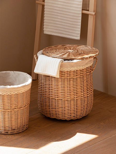 Hand-woven Wicker Storage Basket for Clothes, Large Round Storage Basket for Clothes, Willow Weaving Baskets for Clothes, Extra Large Kitchen Storage Baskets-Paintingforhome