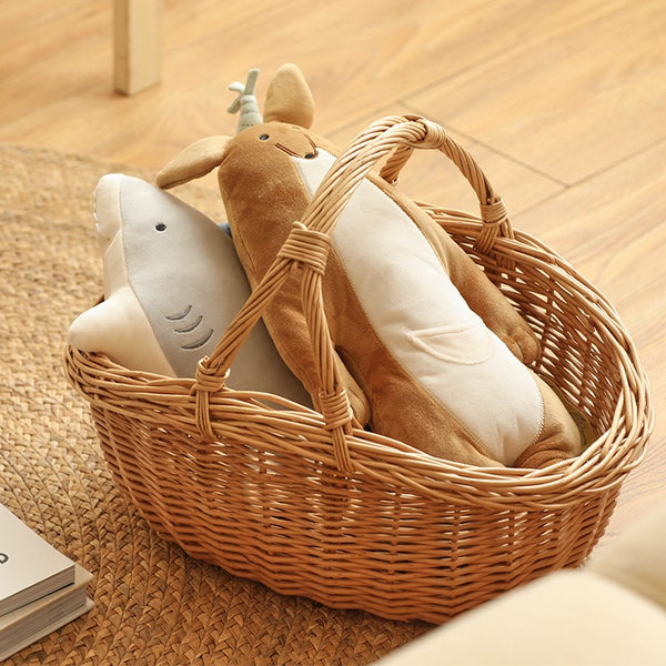 Large Kitchen Storage Baskets, Picnic Storage Basket with Handle, Hand-woven Wicker Storage Basket, Willow Weaving Baskets for Vegetable, Natural Fruit Basket-Paintingforhome