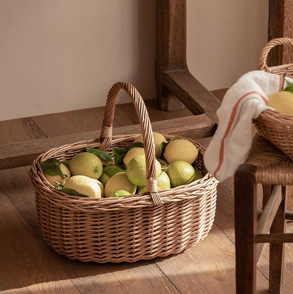 Lovely Willow Weaving Baskets for Vegetable, Large Picnic Food Basket with Handle, Natural Hand-woven Wicker Storage Basket, Natural Fruit Basket, Kitchen Storage Baskets-Paintingforhome