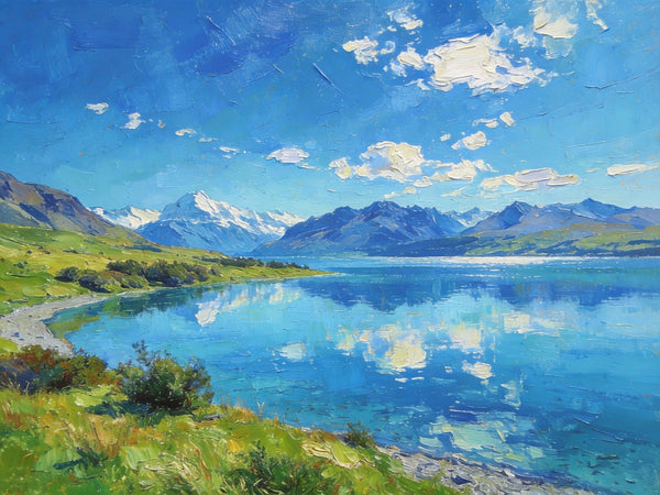 Mountain Landscape Paintings, New Zealand Lake Charm, Small Paintings on Canvas, Original Landscape Paintings, Hand Painted Canvas Artwork-Paintingforhome