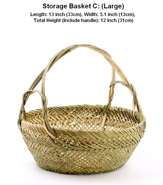 Natural Hand-woven Bamboo Basket, Large Picnic Food Basket with Handle, Lovely Bamboo Baskets for Vegetable, Natural Fruit Basket Kitchen Storage Baskets-Paintingforhome