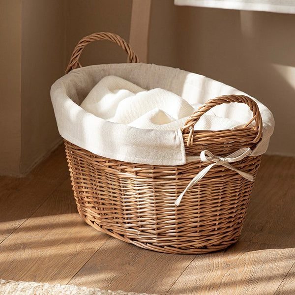 Large Kitchen Round Storage Baskets, Large Food Storage Basket with Handle, Natural Hand-woven Wicker Storage Basket for Clothes, Willow Weaving Baskets for Toys-Paintingforhome