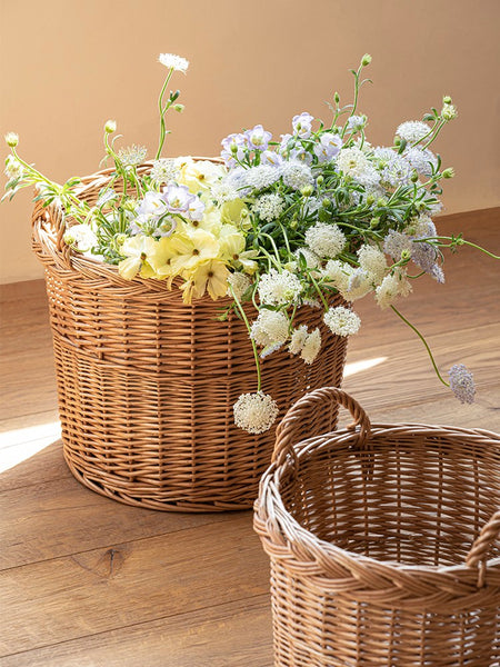 Round Storage Basket for Clothes, Natural Hand-woven Wicker Storage Basket for Clothes, Extra Large Kitchen Storage Baskets, Willow Weaving Baskets for Clothes-Paintingforhome