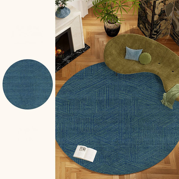 Geometric Round Rugs for Dining Room, Blue Contemporary Modern Rugs, Mid Century Round Modern Rugs under Chairs, Bedroom Abstract Modern Area Rugs-Paintingforhome