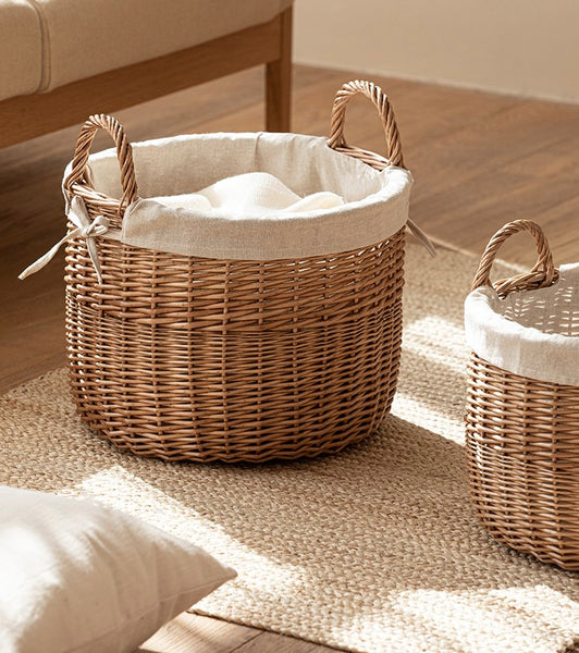 Large Round Storage Basket for Clothes, Natural Hand-woven Wicker Storage Basket for Clothes, Willow Weaving Baskets for Clothes, Extra Large Kitchen Storage Baskets-Paintingforhome