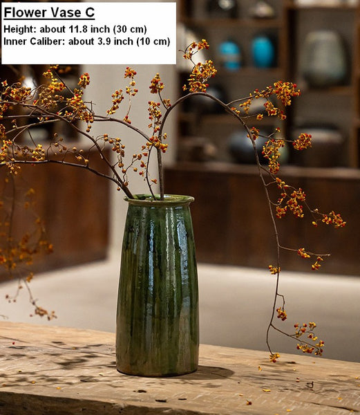 Ceramic Bouquet Vases, Green Flower Vases on Table, Porcelain Flower Vases, Dining Table Centerpiece, Handmade Water Holding Flower Vase-Paintingforhome