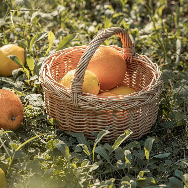 Small Kitchen Storage Baskets, Picnic Storage Basket with Handle, Hand-woven Wicker Storage Basket, Natural Fruit Basket, Willow Weaving Baskets for Vegetable-Paintingforhome