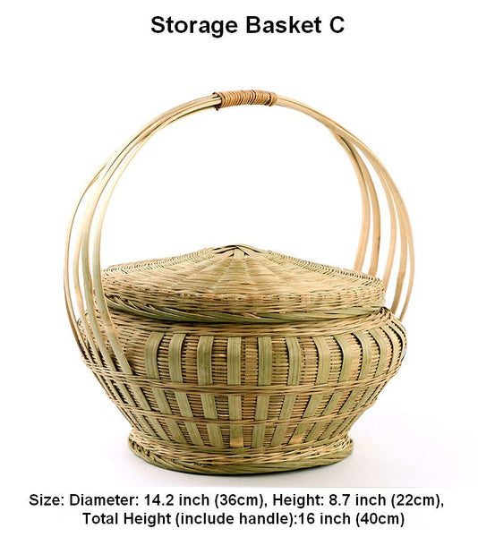 Picnic Food Basket with Handle, Large Natural Hand-woven Bamboo Basket, Natural Fruit Basket Lovely Bamboo Baskets for Vegetable, Kitchen Storage Baskets-Paintingforhome