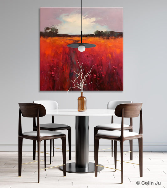 Landscape Canvas Paintings, Acrylic Abstract Art on Canvas, Red Poppy Flower Field Painting, Landscape Acrylic Painting, Living Room Wall Art Paintings-Paintingforhome