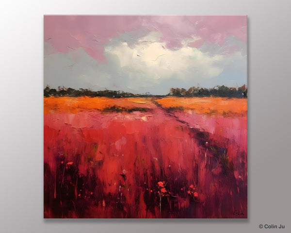 Landscape Paintings for Living Room, Abstract Canvas Painting, Abstract Landscape Art, Red Poppy Field Painting, Original Hand Painted Wall Art-Paintingforhome