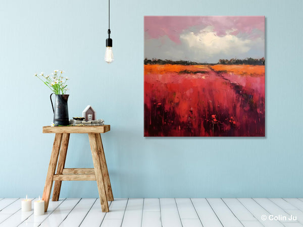 Landscape Paintings for Living Room, Abstract Canvas Painting, Abstract Landscape Art, Red Poppy Field Painting, Original Hand Painted Wall Art-Paintingforhome
