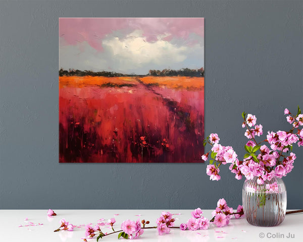 Landscape Paintings for Living Room, Abstract Canvas Painting, Abstract Landscape Art, Red Poppy Field Painting, Original Hand Painted Wall Art-Paintingforhome