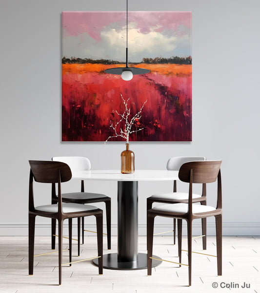 Landscape Paintings for Living Room, Abstract Canvas Painting, Abstract Landscape Art, Red Poppy Field Painting, Original Hand Painted Wall Art-Paintingforhome