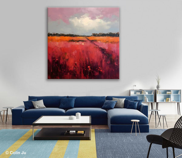 Landscape Paintings for Living Room, Abstract Canvas Painting, Abstract Landscape Art, Red Poppy Field Painting, Original Hand Painted Wall Art-Paintingforhome