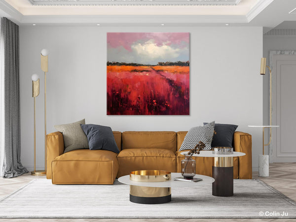 Landscape Paintings for Living Room, Abstract Canvas Painting, Abstract Landscape Art, Red Poppy Field Painting, Original Hand Painted Wall Art-Paintingforhome