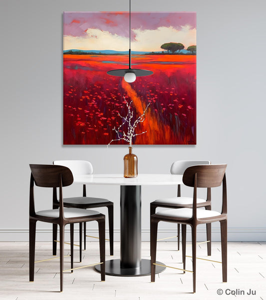 Original Hand Painted Wall Art, Landscape Paintings for Living Room, Abstract Canvas Painting, Abstract Landscape Art, Red Poppy Field Painting-Paintingforhome