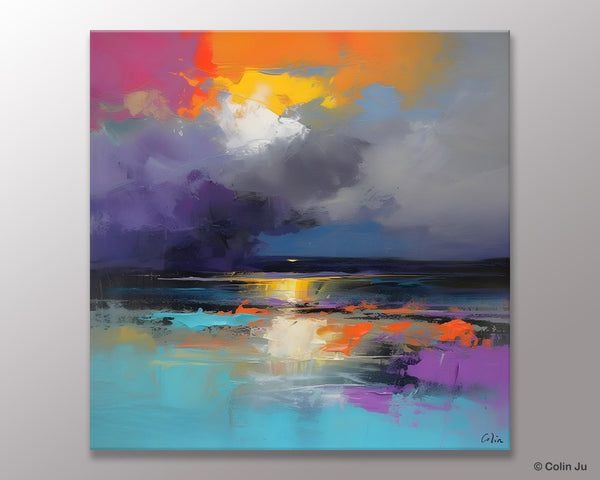 Contemporary Oil Painting on Canvas, Heavy Texture Canvas Art, Original Landscape Canvas Art, Oversized Landscape Wall Art Paintings-Paintingforhome