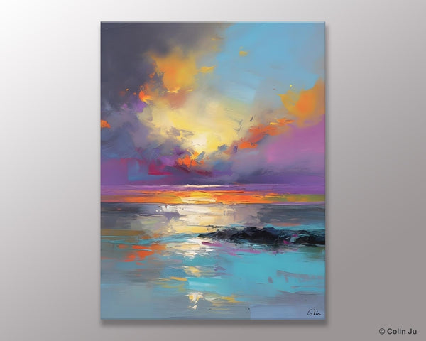 Oil Painting on Canvas, Extra Large Modern Wall Art, Landscape Canvas Paintings for Dining Room, Original Landscape Abstract Painting-Paintingforhome