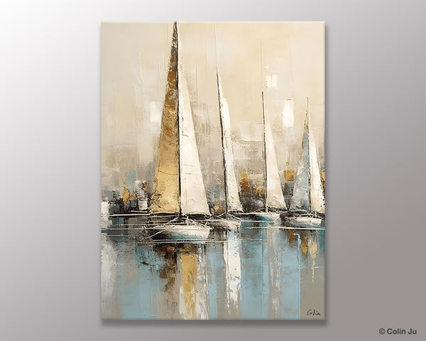 Modern Abstract Wall Art Paintings, Large Original Canvas Art for Bedroom, Large Painting Ideas for Living Room, Sail Boat Canvas Painting-Paintingforhome