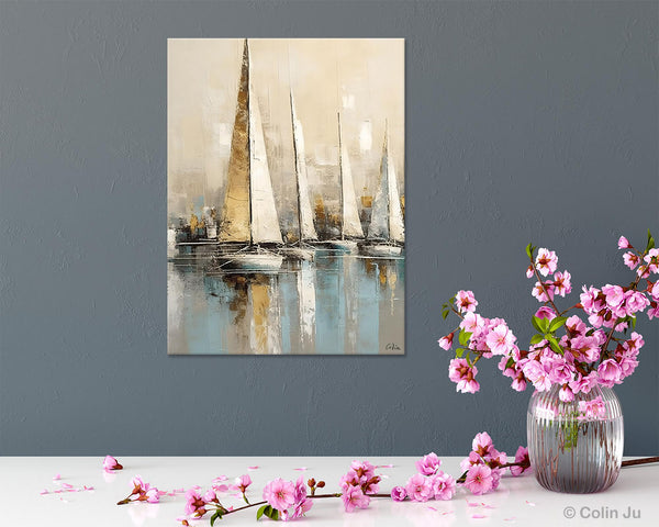 Modern Abstract Wall Art Paintings, Large Original Canvas Art for Bedroom, Large Painting Ideas for Living Room, Sail Boat Canvas Painting-Paintingforhome