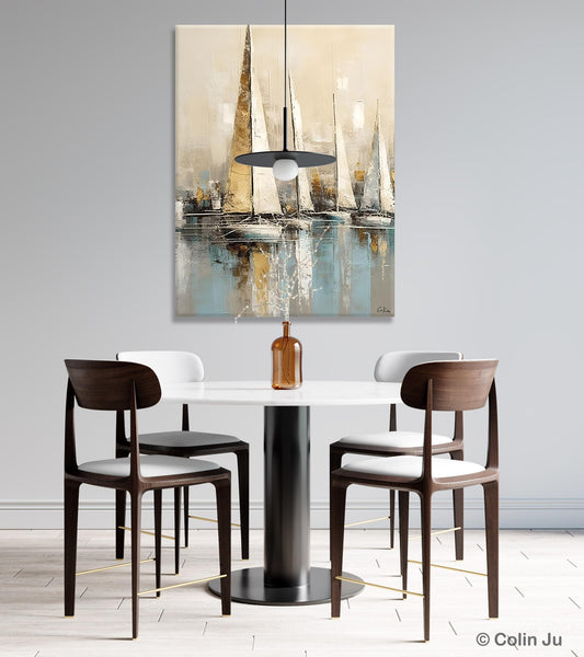 Modern Abstract Wall Art Paintings, Large Original Canvas Art for Bedroom, Large Painting Ideas for Living Room, Sail Boat Canvas Painting-Paintingforhome