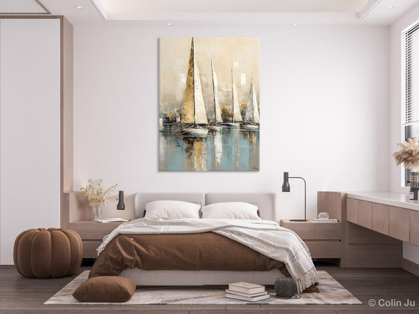 Modern Abstract Wall Art Paintings, Large Original Canvas Art for Bedroom, Large Painting Ideas for Living Room, Sail Boat Canvas Painting-Paintingforhome