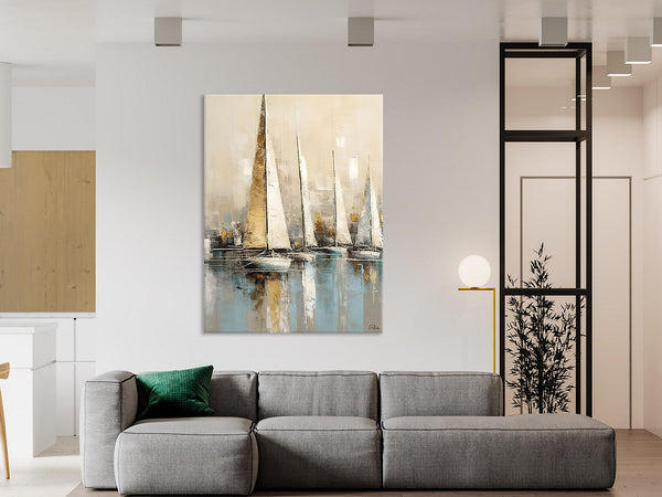 Modern Abstract Wall Art Paintings, Large Original Canvas Art for Bedroom, Large Painting Ideas for Living Room, Sail Boat Canvas Painting-Paintingforhome