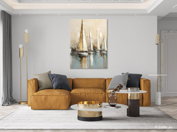 Modern Abstract Wall Art Paintings, Large Original Canvas Art for Bedroom, Large Painting Ideas for Living Room, Sail Boat Canvas Painting-Paintingforhome