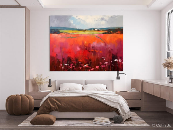 Abstract Canvas Painting, Landscape Paintings for Living Room, Red Poppy Field Painting, Original Hand Painted Wall Art, Abstract Landscape Art-Paintingforhome