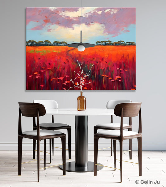 Acrylic Abstract Art, Landscape Canvas Paintings, Red Poppy Flower Field Painting, Landscape Acrylic Painting, Living Room Wall Art Paintings-Paintingforhome