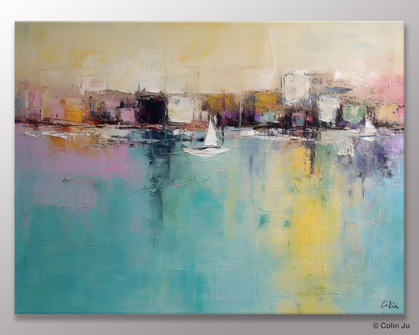 Contemporary Abstract Art for Dining Room, Sail Boat Abstract Paintings, Living Room Canvas Art Ideas, Large Landscape Painting, Simple Modern Art-Paintingforhome