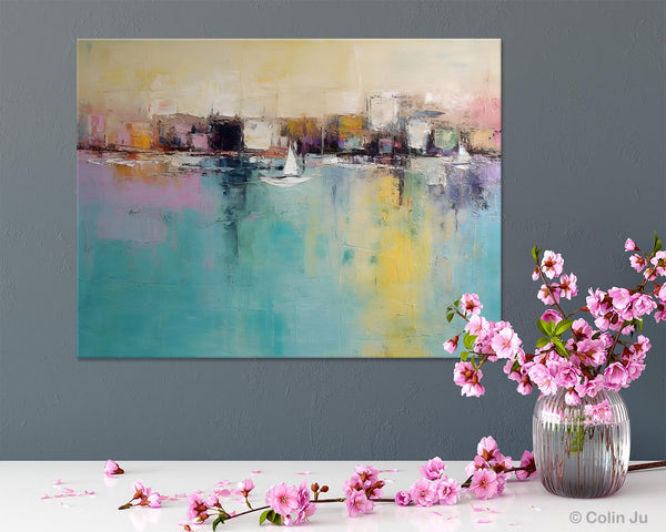 Contemporary Abstract Art for Dining Room, Sail Boat Abstract Paintings, Living Room Canvas Art Ideas, Large Landscape Painting, Simple Modern Art-Paintingforhome