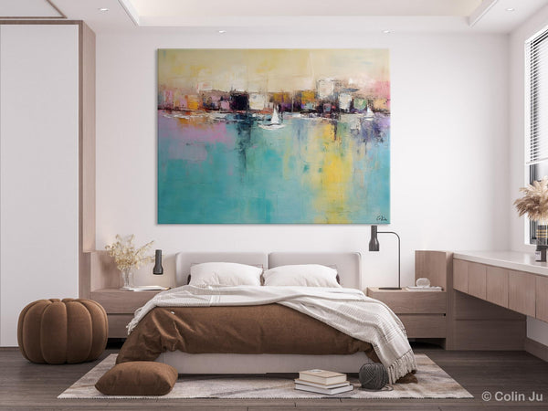 Contemporary Abstract Art for Dining Room, Sail Boat Abstract Paintings, Living Room Canvas Art Ideas, Large Landscape Painting, Simple Modern Art-Paintingforhome