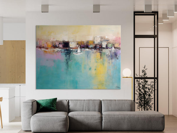 Contemporary Abstract Art for Dining Room, Sail Boat Abstract Paintings, Living Room Canvas Art Ideas, Large Landscape Painting, Simple Modern Art-Paintingforhome