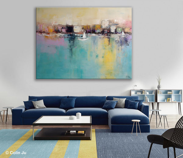 Contemporary Abstract Art for Dining Room, Sail Boat Abstract Paintings, Living Room Canvas Art Ideas, Large Landscape Painting, Simple Modern Art-Paintingforhome