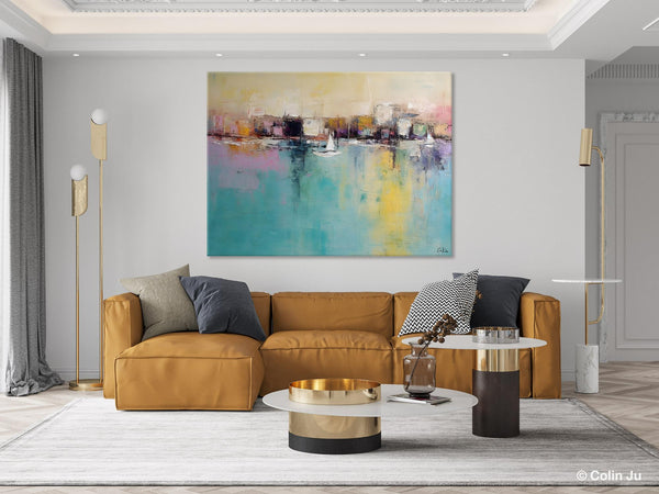 Contemporary Abstract Art for Dining Room, Sail Boat Abstract Paintings, Living Room Canvas Art Ideas, Large Landscape Painting, Simple Modern Art-Paintingforhome