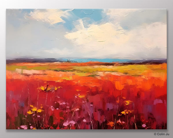 Extra Large Wall Art Painting, Landscape Canvas Painting for Living Room, Flower Field Acrylic Paintings, Original Landscape Acrylic Artwork-Paintingforhome