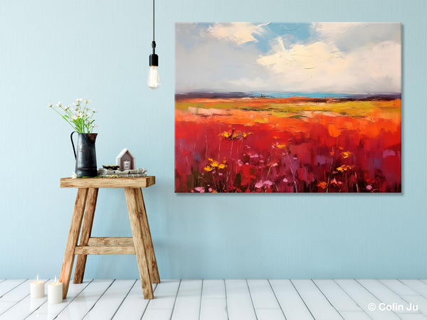 Extra Large Wall Art Painting, Landscape Canvas Painting for Living Room, Flower Field Acrylic Paintings, Original Landscape Acrylic Artwork-Paintingforhome