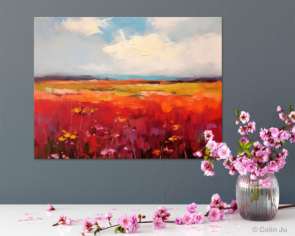 Extra Large Wall Art Painting, Landscape Canvas Painting for Living Room, Flower Field Acrylic Paintings, Original Landscape Acrylic Artwork-Paintingforhome