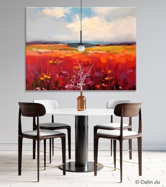 Extra Large Wall Art Painting, Landscape Canvas Painting for Living Room, Flower Field Acrylic Paintings, Original Landscape Acrylic Artwork-Paintingforhome