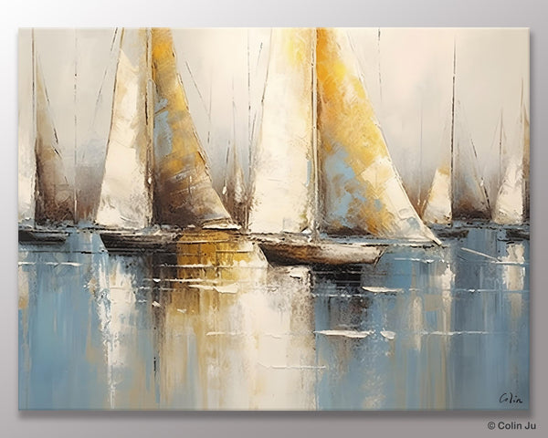 Large Paintings for Dining Room, Sail Boat Canvas Painting, Living Room Canvas Painting, Original Canvas Wall Art Paintings-Paintingforhome
