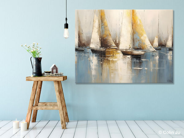 Large Paintings for Dining Room, Sail Boat Canvas Painting, Living Room Canvas Painting, Original Canvas Wall Art Paintings-Paintingforhome