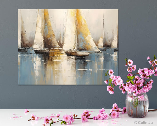 Large Paintings for Dining Room, Sail Boat Canvas Painting, Living Room Canvas Painting, Original Canvas Wall Art Paintings-Paintingforhome