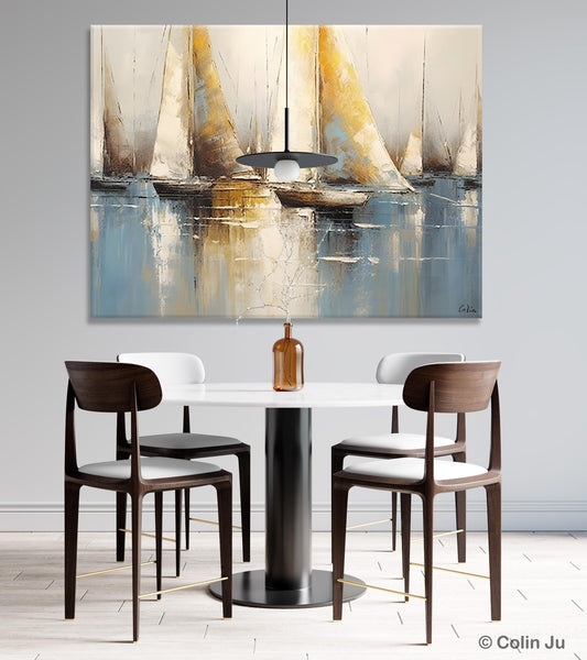 Large Paintings for Dining Room, Sail Boat Canvas Painting, Living Room Canvas Painting, Original Canvas Wall Art Paintings-Paintingforhome
