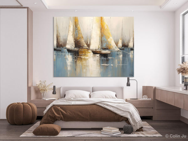 Large Paintings for Dining Room, Sail Boat Canvas Painting, Living Room Canvas Painting, Original Canvas Wall Art Paintings-Paintingforhome