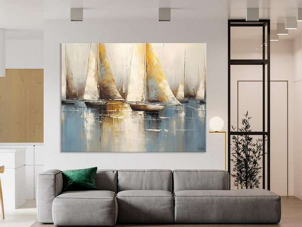 Large Paintings for Dining Room, Sail Boat Canvas Painting, Living Room Canvas Painting, Original Canvas Wall Art Paintings-Paintingforhome