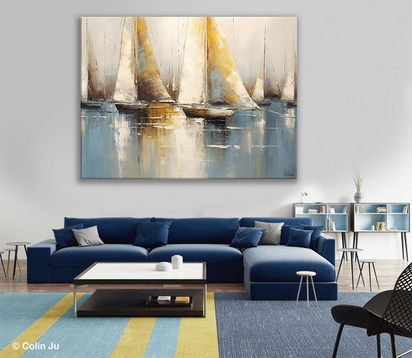 Large Paintings for Dining Room, Sail Boat Canvas Painting, Living Room Canvas Painting, Original Canvas Wall Art Paintings-Paintingforhome