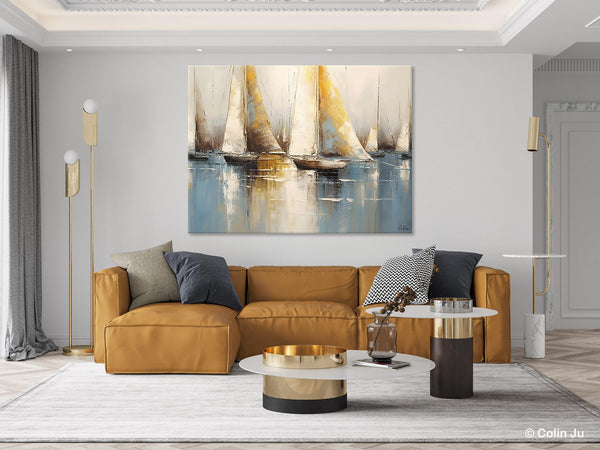 Large Paintings for Dining Room, Sail Boat Canvas Painting, Living Room Canvas Painting, Original Canvas Wall Art Paintings-Paintingforhome