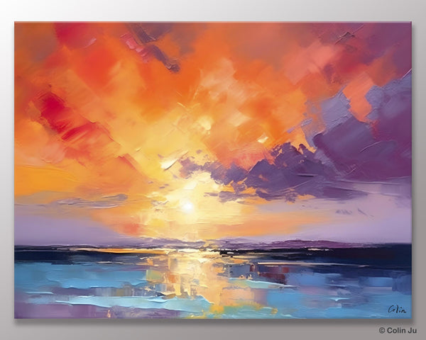 Original Landscape Oil Paintings, Sunrise Paintings, Large Contemporary Wall Art, Oil Painting on Canvas, Extra Large Paintings for Bedroom-Paintingforhome