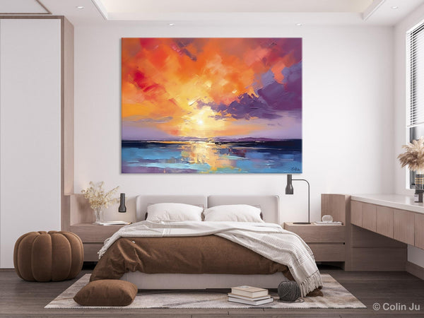 Original Landscape Oil Paintings, Sunrise Paintings, Large Contemporary Wall Art, Oil Painting on Canvas, Extra Large Paintings for Bedroom-Paintingforhome